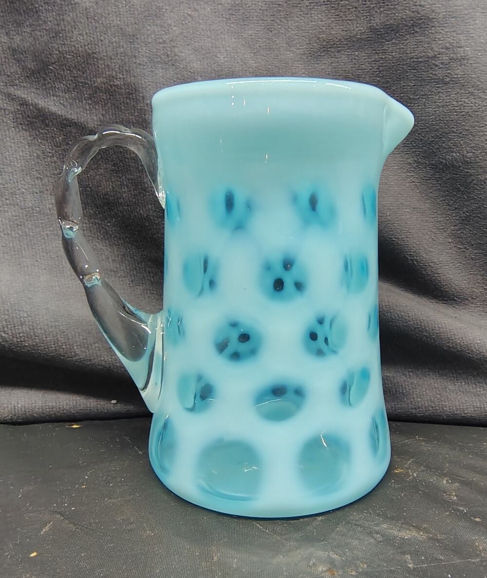 Vintage Fenton Rare Light Aqua Blue Opalescent Coin Dot Creamer 4" Pitcher